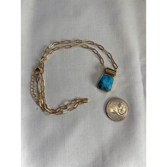 Turquoise Howlite Pendant Necklace Gold Open Chain Southwest Boho Aesthetic NEW - Picture 4 of 7